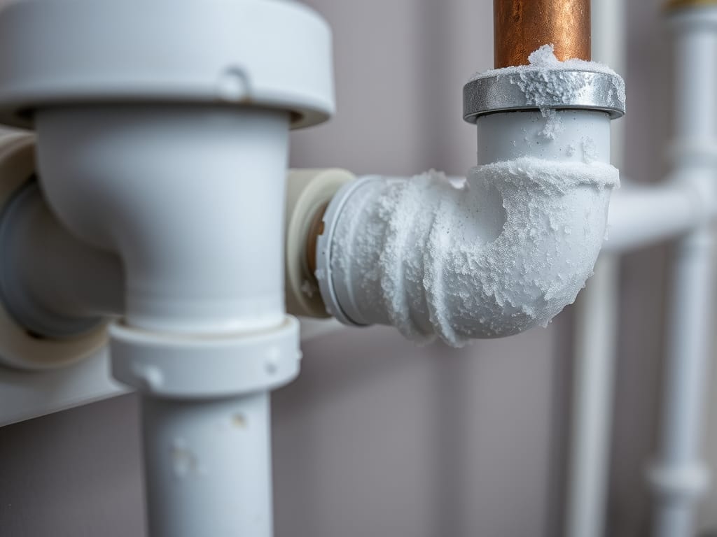 Frozen pipes with visible frost