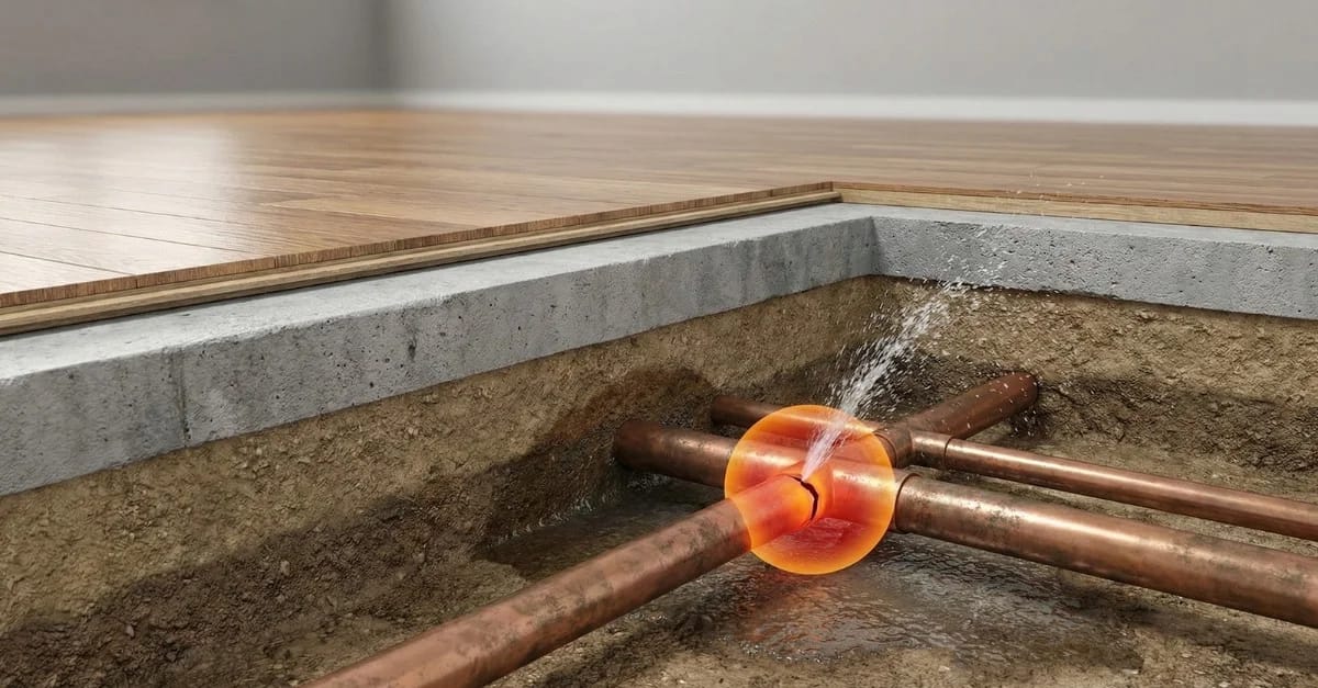 Burst pipe beneath laminate flooring