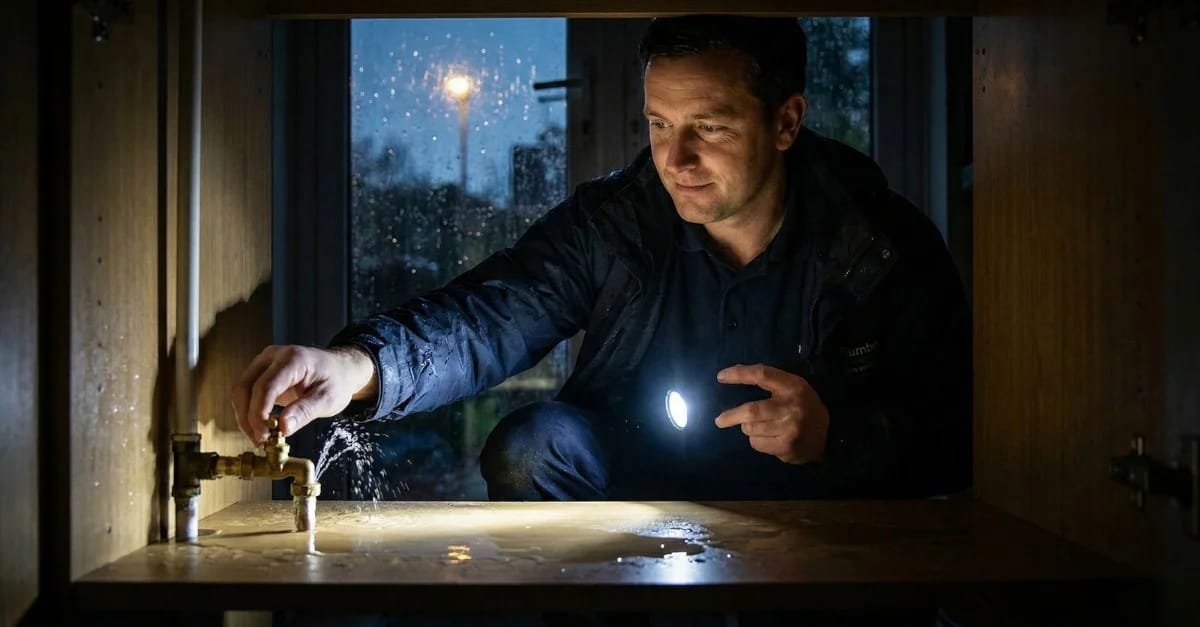 Emergency plumber responding to a burst pipe